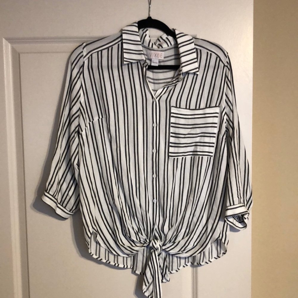 B&W Striped Casual Button Up